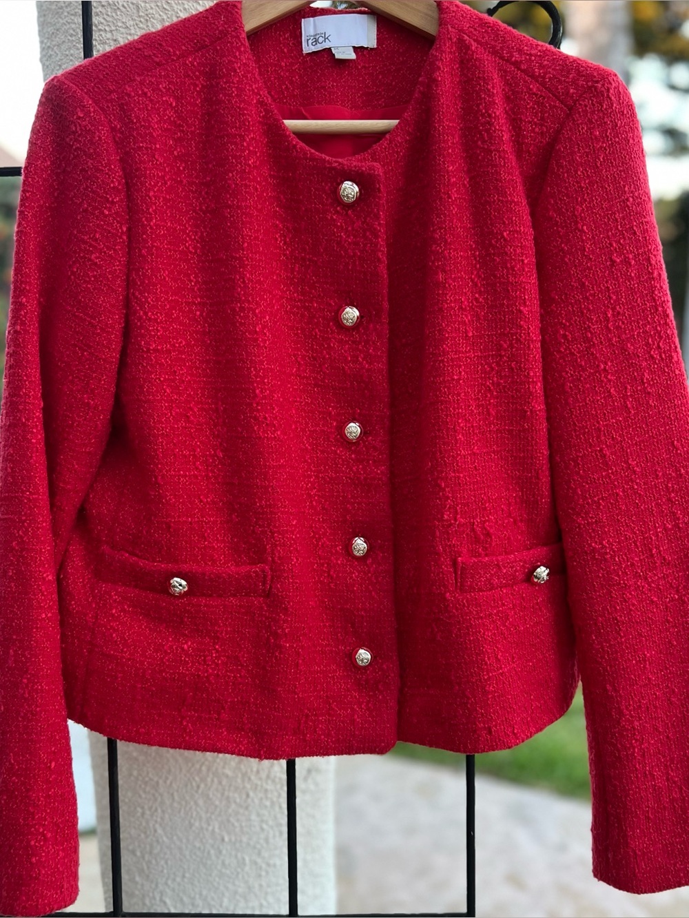 Nordstrom Rack Red Tweed Look Button-Front Blazer, Size M